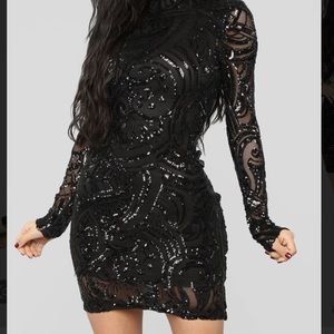 Black Mesh Sequin Bodycon Dress NWT